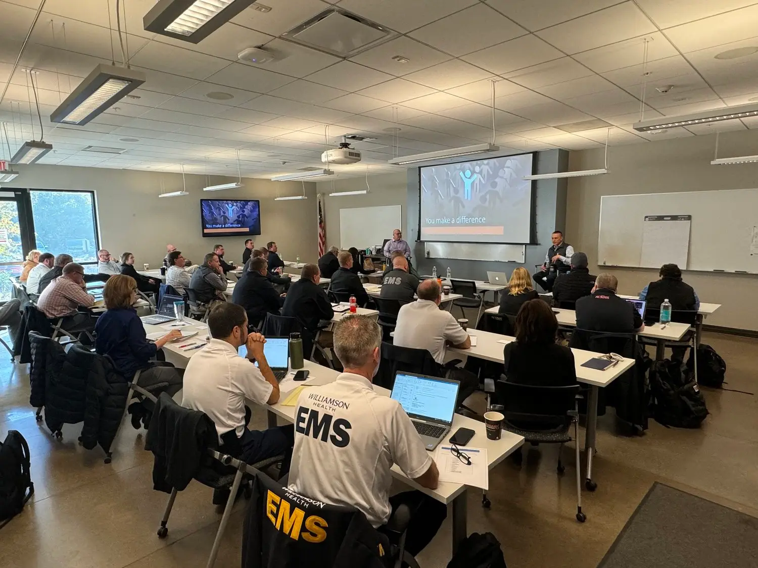 Emergency vehicle operator students attending an EVOC classroom training and leadership course